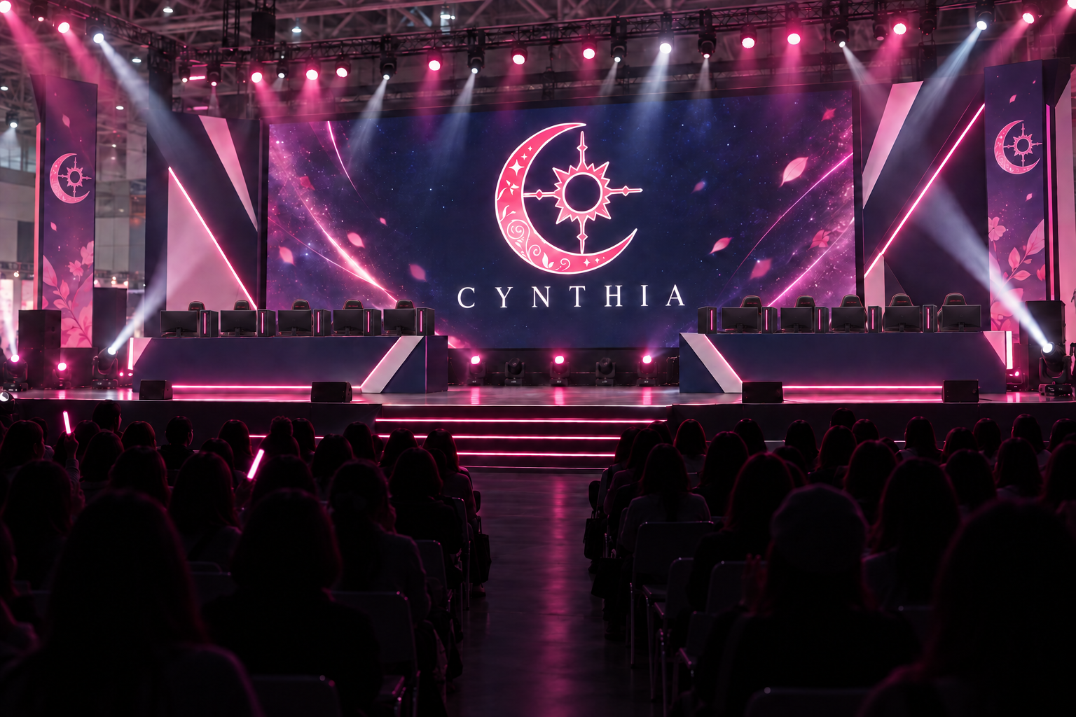 大きなスクリーンとPCステージが設置されたCYNTHIA HARU FESの会場