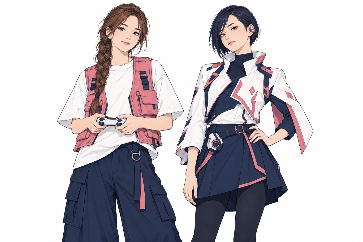 ゲームを取り入れたファッションとコスプレで自分を表現する2人のイラスト